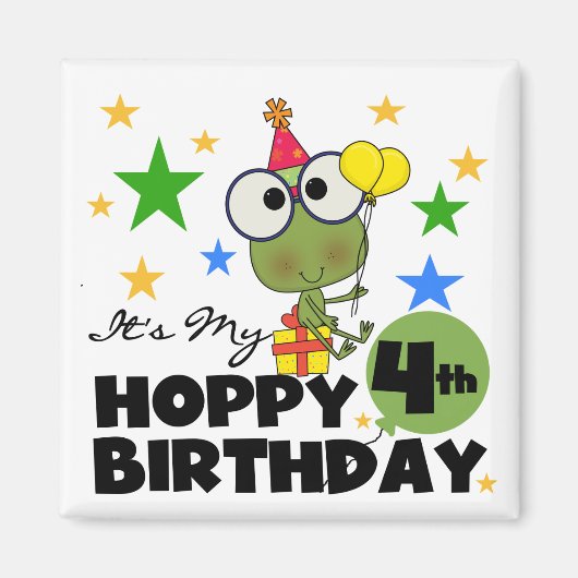 Hoppy Frog 4th Birthday T-shirts en geschenken Magneet (Voorkant)