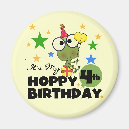 Hoppy Frog 4th Birthday T-shirts en geschenken Magneet (Voorkant)