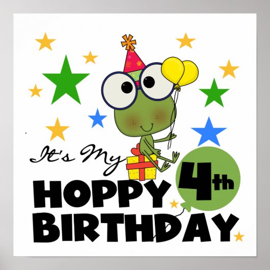 Hoppy Frog 4th Birthday T-shirts en geschenken Poster (Voorkant)