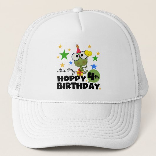 Hoppy Frog 4th Birthday T-shirts en geschenken Trucker Pet (Voorkant)