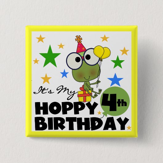 Hoppy Frog 4th Birthday T-shirts en geschenken Vierkante Button 5,1 Cm (Voorkant)