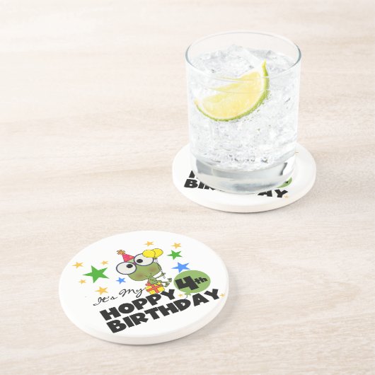Hoppy Frog 4th Birthday T-shirts en geschenken Zandsteen Onderzetter (Zijkant)