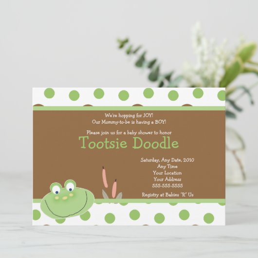 HOPPY FROG Froggy Baby shower Invitation Kaart (Staand voorkant)