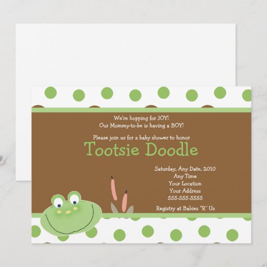 HOPPY FROG Froggy Baby shower Invitation Kaart (Voorkant / Achterkant)