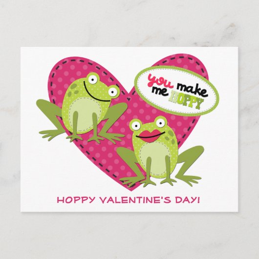 Hoppy Frog Pink Heart Valentijn Briefkaart (Voorkant)