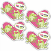 Hoppy Frog Pink Heart Valentijn Sticker (Voorkant)