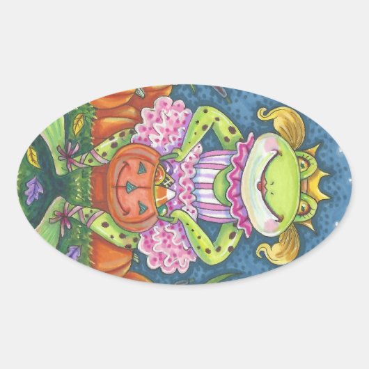 HOPPY HALLOWEEN FROG STICKERS SHEET Oval (Voorkant)