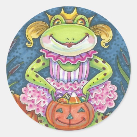 HOPPY HALLOWEEN FROG STICKERS SHEET Round (Voorkant)
