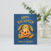 Hoppy Halloween Konijn met Jack-o-Lantern Briefkaart (Staand voorkant)