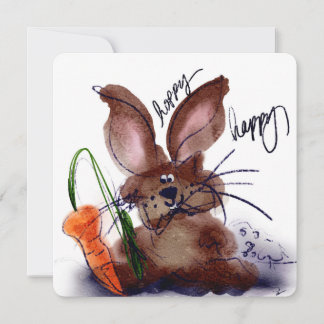 Hoppy Happy Easter Watercolor Bunny Notecard Notitiekaartje