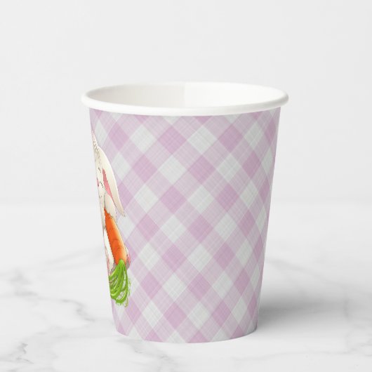 Hoppy Happy paashaas Roze Gingham Pattern Pape Papieren Bekers (Links)