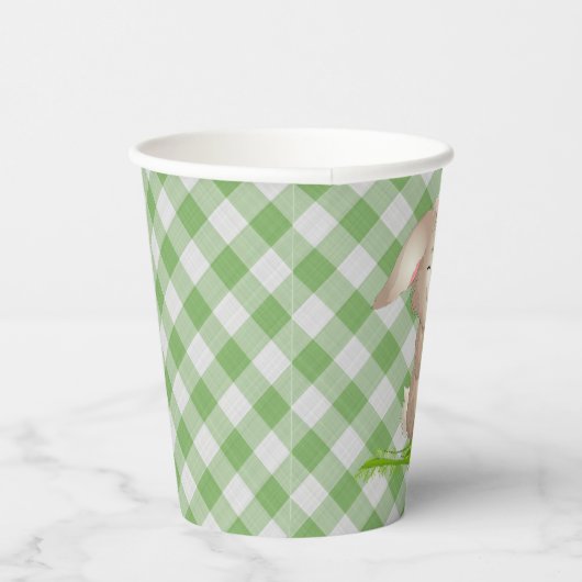 Hoppy Happy paaster Bunny Green Gingham Pattern Pa Papieren Bekers (Rechts)