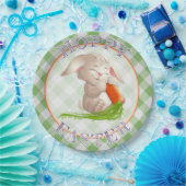 Hoppy Happy paaster Bunny Green Gingham Pattern Papieren Bordje (Feest)