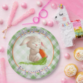 Hoppy Happy paaster Bunny Green Gingham Pattern Papieren Bordje (Feest)