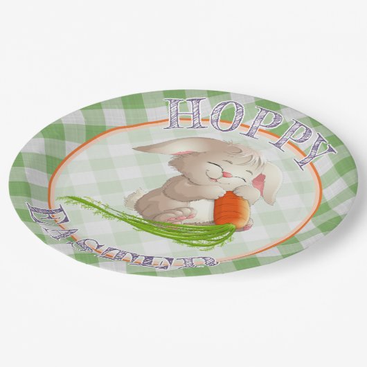 Hoppy Happy paaster Bunny Green Gingham Pattern Papieren Bordje (Gekanteld)