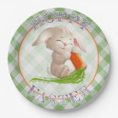 Hoppy Happy paaster Bunny Green Gingham Pattern Papieren Bordje (Voorkant)