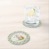 Hoppy Happy paaster Bunny Green Gingham Pattern Ronde Kartonnen Onderzetter (Insitu)