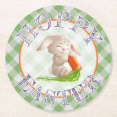 Hoppy Happy paaster Bunny Green Gingham Pattern Ronde Kartonnen Onderzetter (Voorkant)