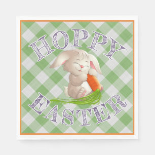 Hoppy Happy paaster Bunny Green Gingham Pattern Servetten