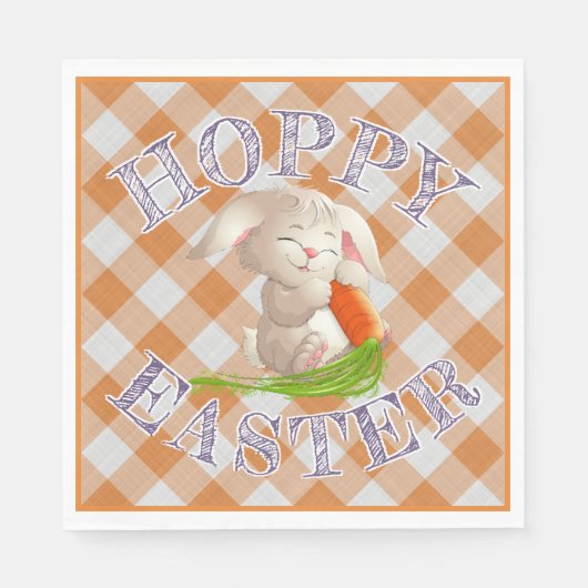 Hoppy Happy Paaster Bunny Oranje Gingham Pattern Servet (Voorkant)