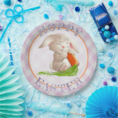 Hoppy Happy paaster Bunny Pink Gingham Pattern Papieren Bordje (Feest)