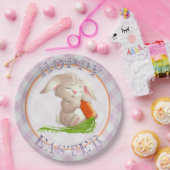 Hoppy Happy paaster Bunny Pink Gingham Pattern Papieren Bordje (Feest)