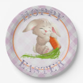 Hoppy Happy paaster Bunny Pink Gingham Pattern Papieren Bordje (Voorkant)