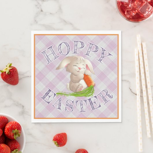 Hoppy Happy paaster Bunny Pink Gingham Pattern Servetten (Insitu)
