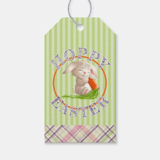 Hoppy Happy Paaster Bunny Stripes en Pset Pattern Cadeaulabel (Voorkant)