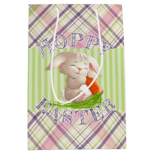 Hoppy Happy Paaster Bunny Stripes en Pset Pattern Medium Cadeauzakje (Voorkant)