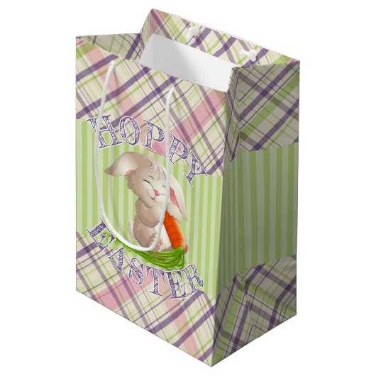 Hoppy Happy Paaster Bunny Stripes en Pset Pattern Medium Cadeauzakje (Voorkant Gekanteld)