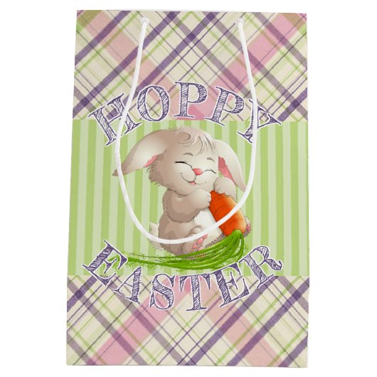 Hoppy Happy Paaster Bunny Stripes en Pset Pattern Medium Cadeauzakje (Achterkant)