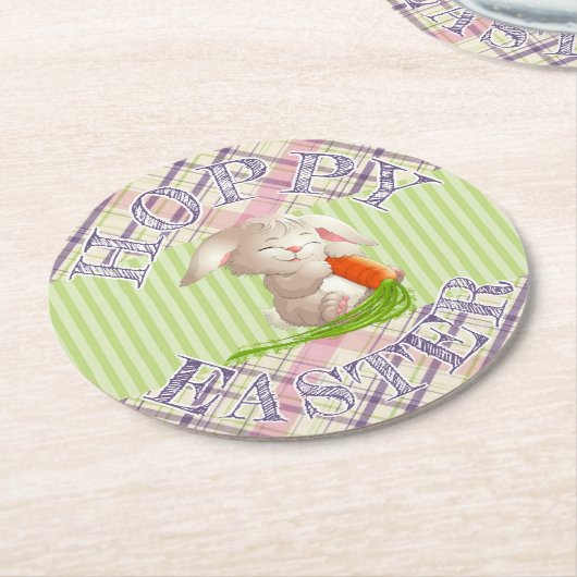 Hoppy Happy Paaster Bunny Stripes en Pset Pattern Ronde Kartonnen Onderzetter (Gebogen)