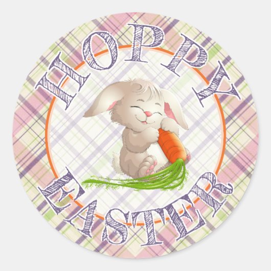 Hoppy Happy Paaster Bunny Stripes en Pset Pattern Ronde Sticker (Voorkant)
