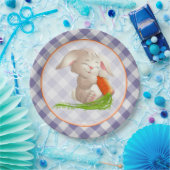 Hoppy Happy paaster Bunny Violet Gingham Pattern Papieren Bordje (Feest)