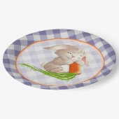 Hoppy Happy paaster Bunny Violet Gingham Pattern Papieren Bordje (Gekanteld)