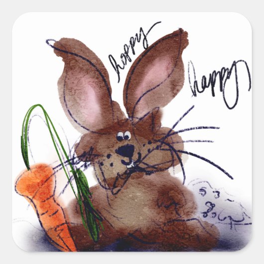 Hoppy Happy Pasen Waterverf Konijn Stickers (Voorkant)