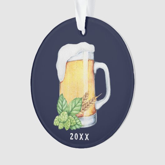Hoppy Holiday Beer Mok Blauwe Kerstmis Ornament (voorkant)