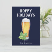 Hoppy Holidays Bierglas Plat Blauw Kerstkaart (Staand voorkant)