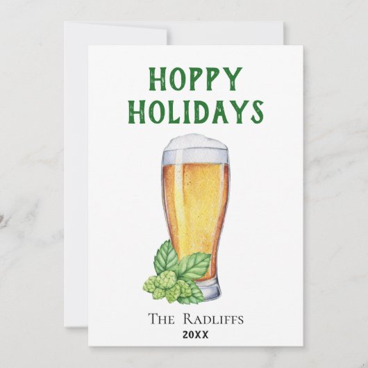 Hoppy Holidays Bierglas Plat Kerstkaart (Voorkant)
