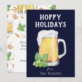 Hoppy Holidays Biermok Plat Blauw Kerstkaart (Voorkant / Achterkant)