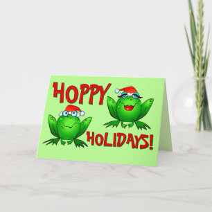 Hoppy Holidays Cartoon Groene Kikkers Rode Letters Feestdagen Kaart