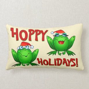 Hoppy Holidays Cartoon Groene Kikkers Rode Letters Kussen