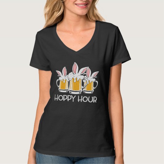 Hoppy Hour Funny Easter Beer Pints Bunny Ears Drin T-shirt (Voorkant)