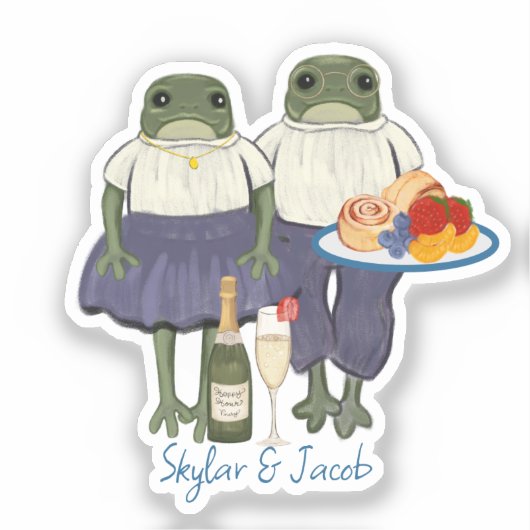 Hoppy Hour Geïllustreerde Kikkers Bruiloft Sticker (Voorkant)