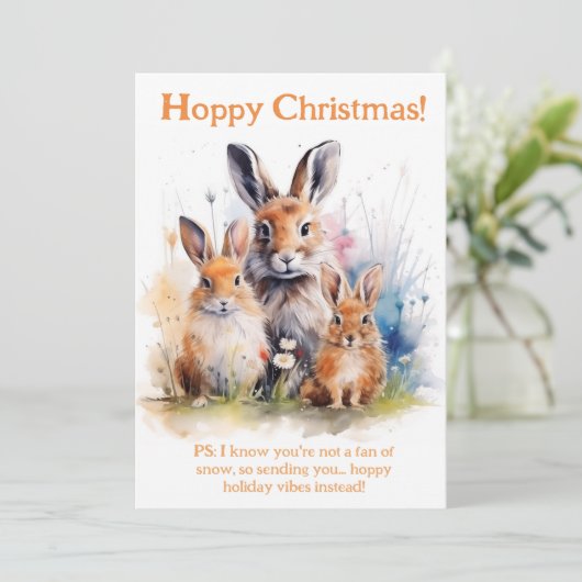 Hoppy kerstwensen met Bunny Cheer Feestdagenkaart (Staand voorkant)