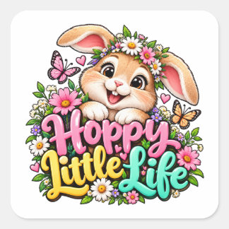 Hoppy Little Life Konijn Ontwerp Vierkante Sticker