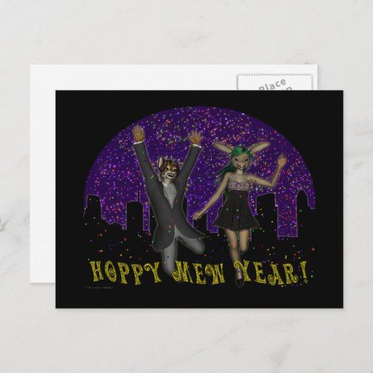 Hoppy Mew Year Briefkaart (Voorkant / Achterkant)