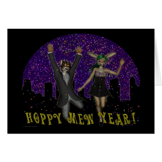 Hoppy Mew Year Kaart (Voorkant Horizontaal)
