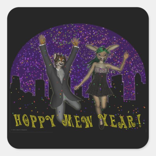 Hoppy Mew Year Square Sticker (Voorkant)